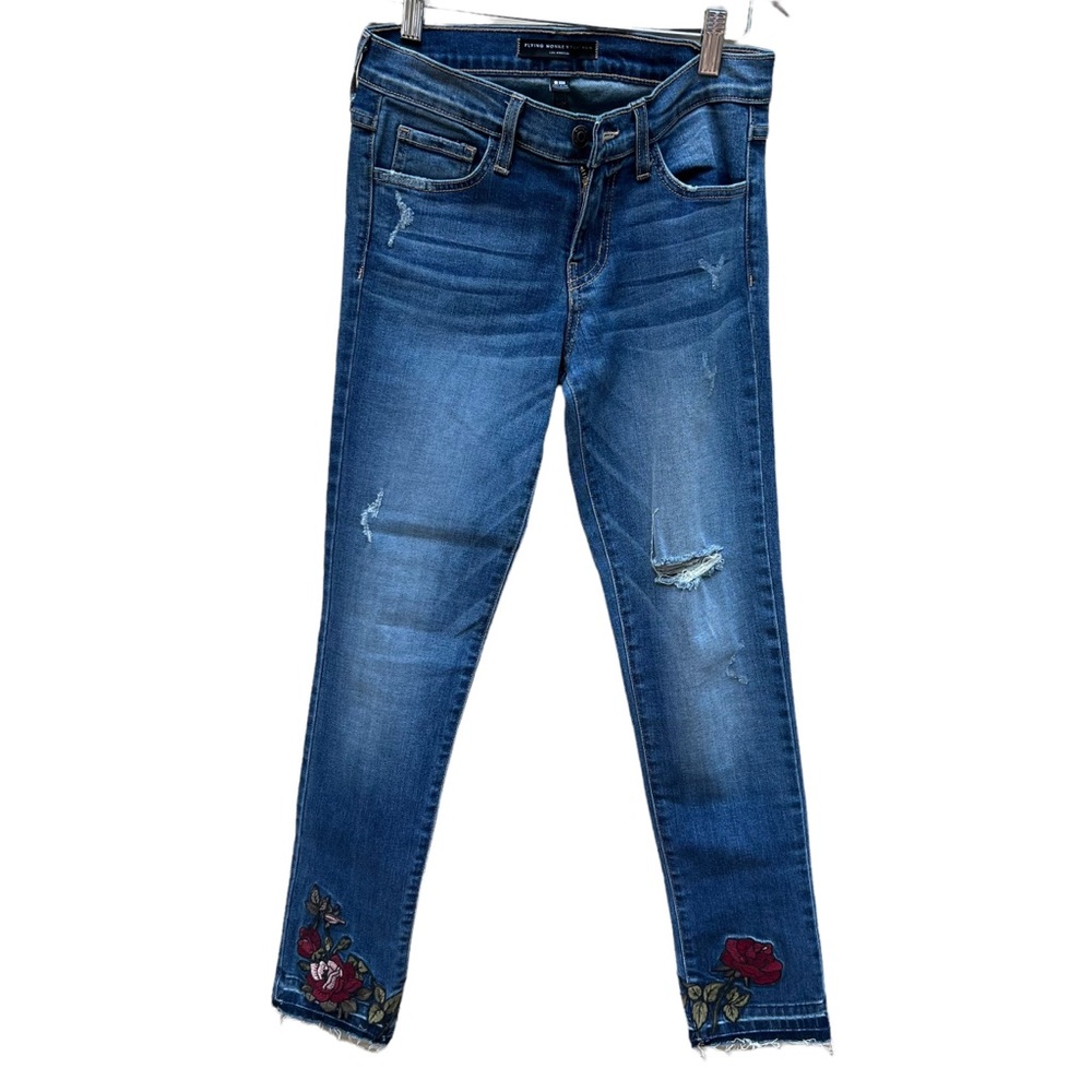 Flying Monkey Platinum skinny ankle distressed embroidered jeans size 26